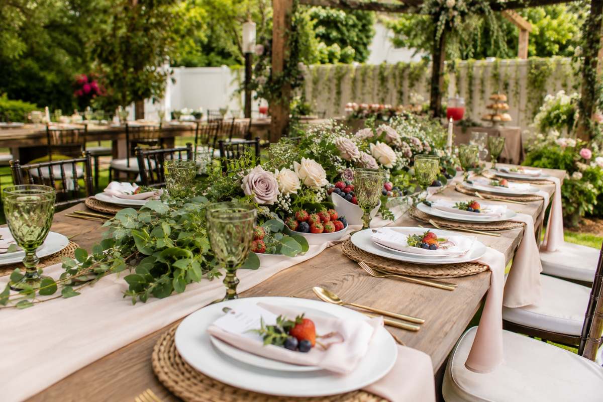 outdoor garden inspired berry baby shower decor