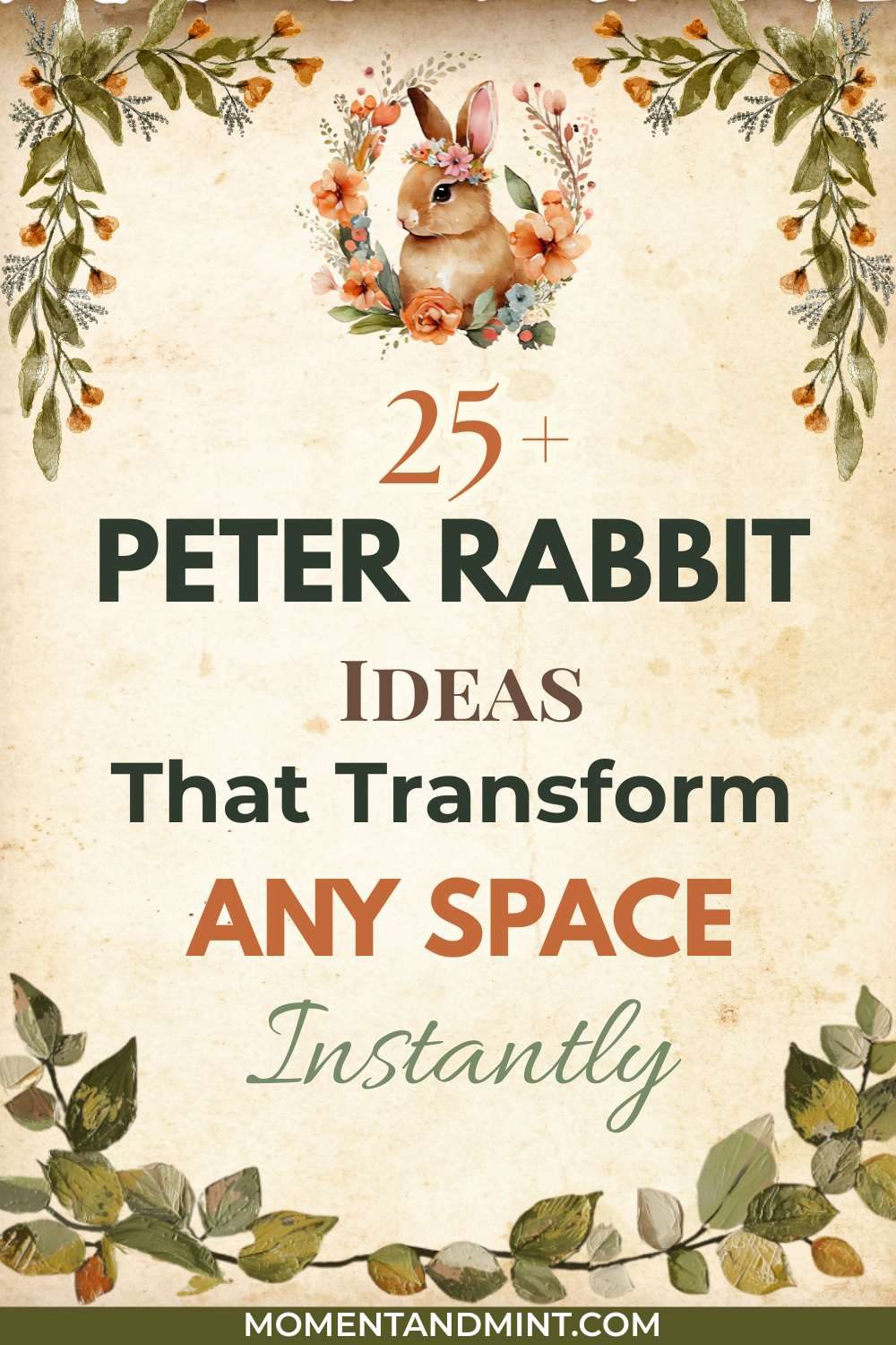 Peter Rabbit baby shower ideas featuring rustic woodland-inspired decorations with vintage floral accents, bunny theme decor, and charming party inspiration for a whimsical baby shower celebration.