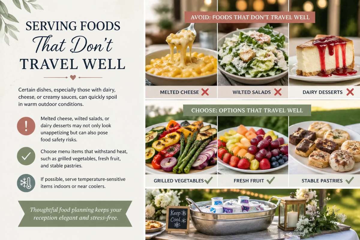 summer wedding food ideas heat stable dishes versus melted and spoiled food