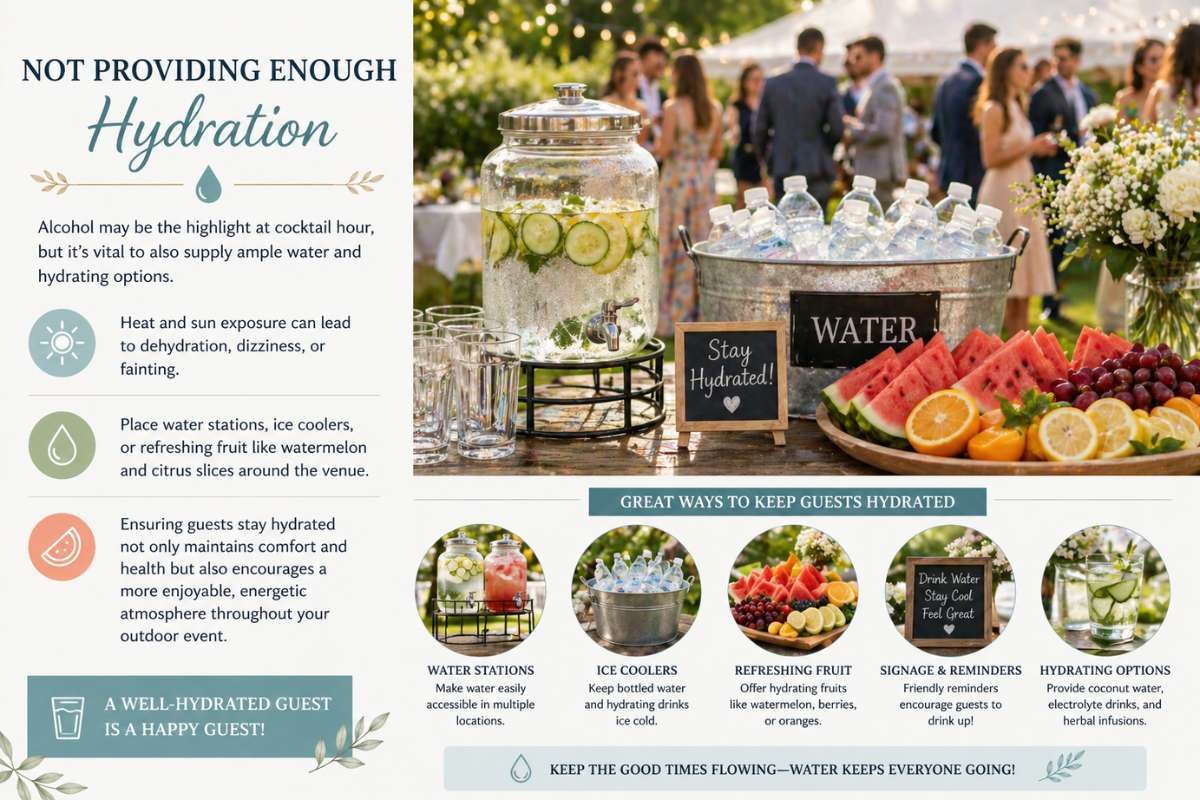wedding hydration station with water dispensers fruit and ice coolers