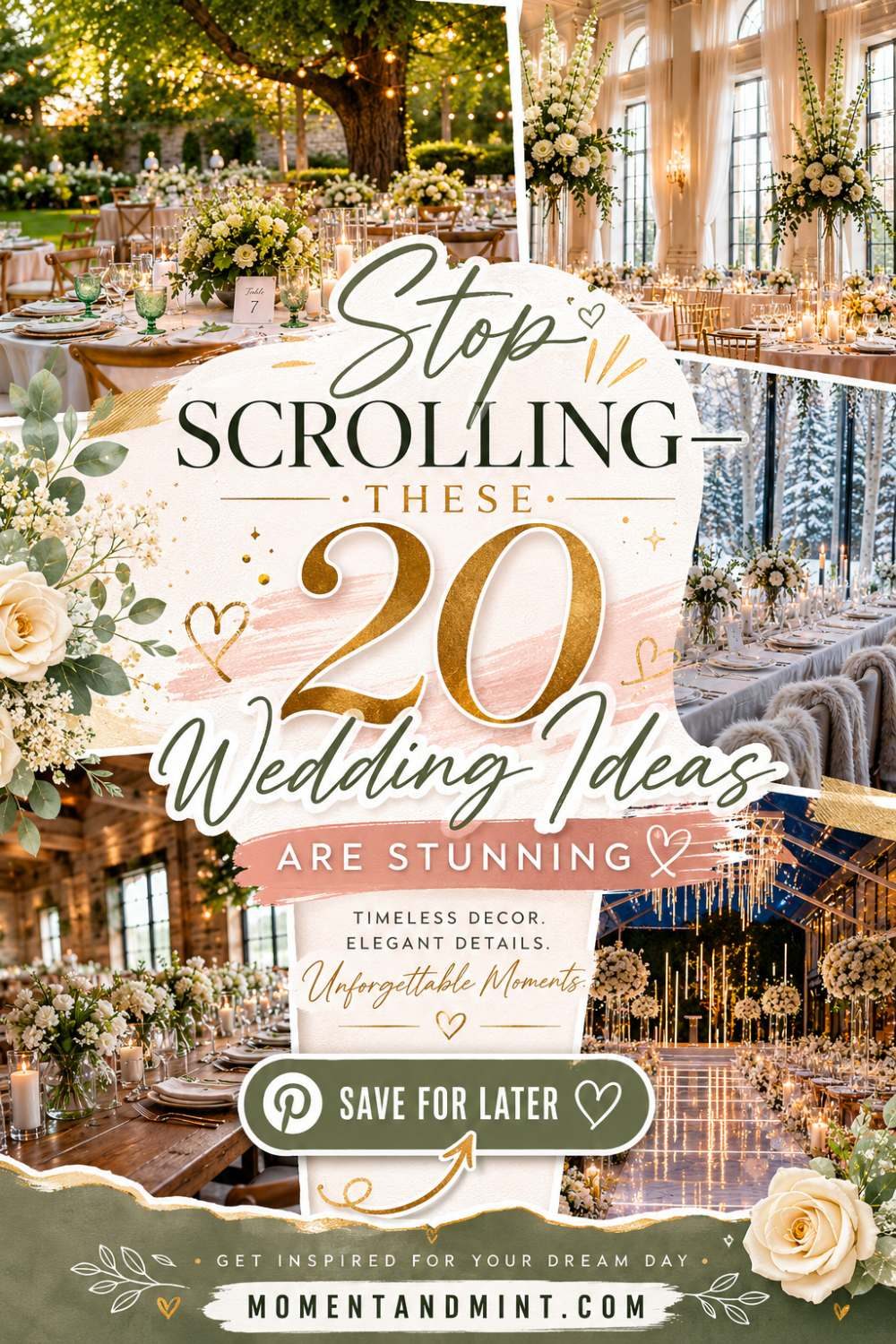 Elegant wedding reception inspiration featuring luxurious tablescapes, floral centerpieces, candlelight, and timeless wedding décor ideas.