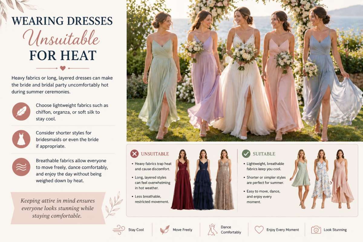 bridesmaids wearing lightweight summer dresses suitable for outdoor wedding