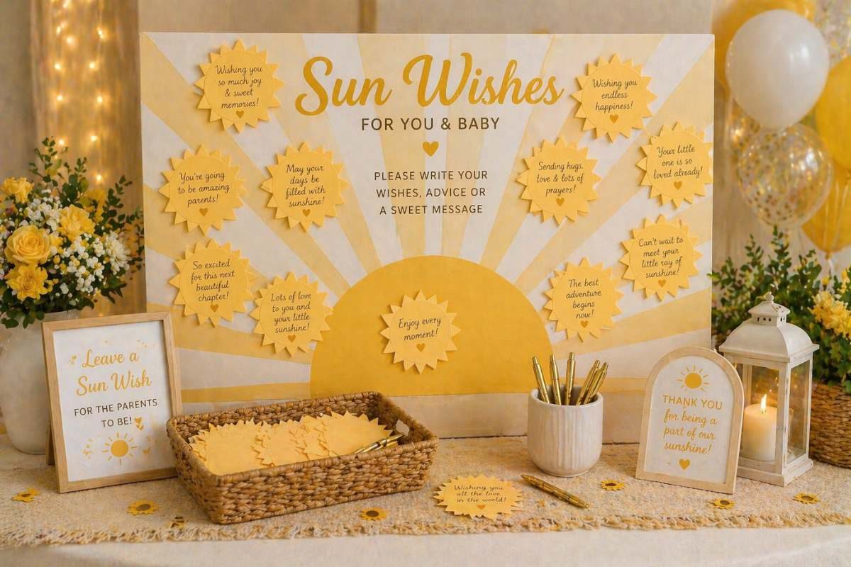 Sun Wishes message board with heartfelt notes for parents-to-be