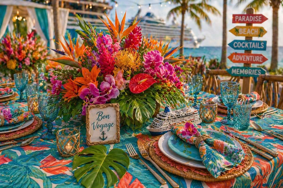 tropical wedding table colorful destination theme