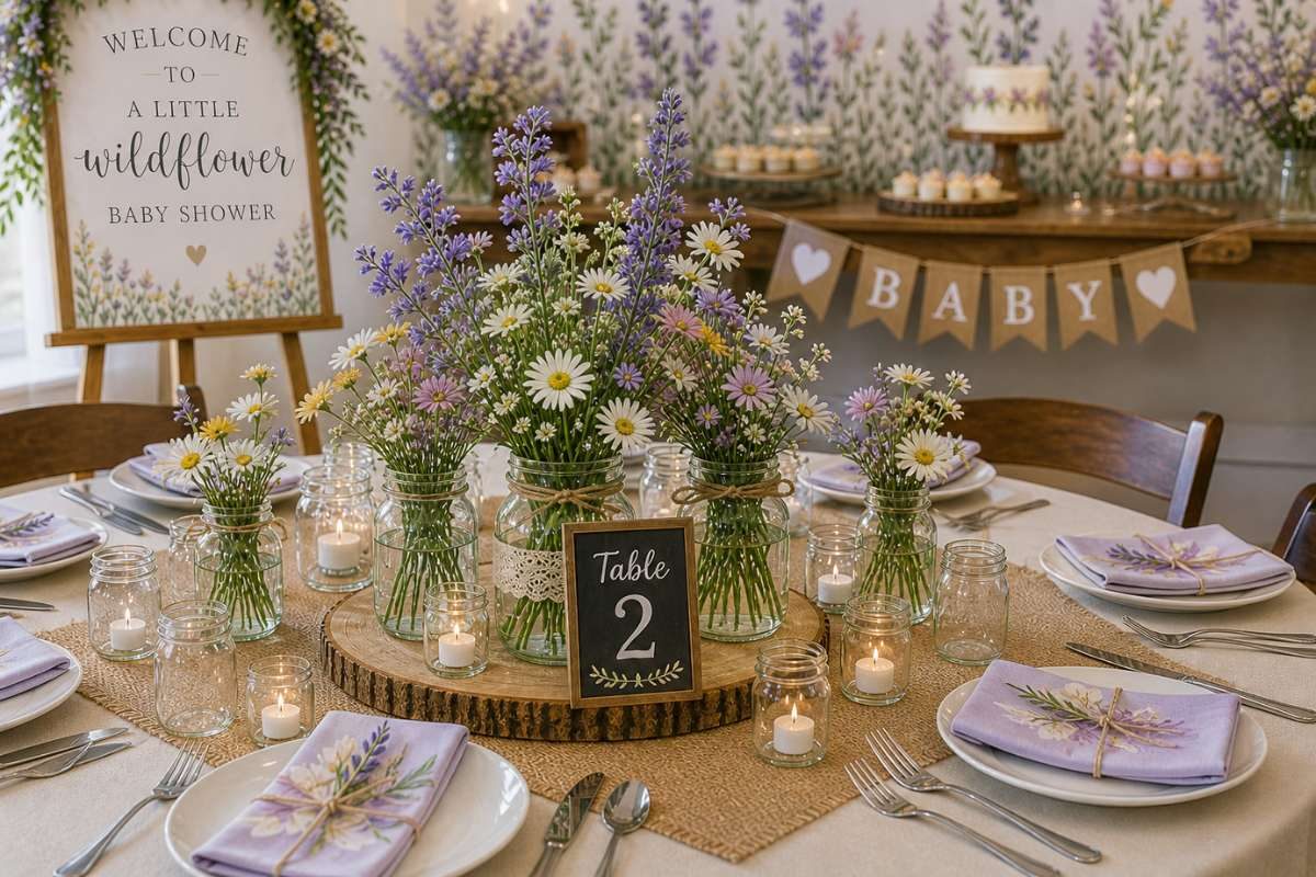 wildflower baby shower table centerpiece